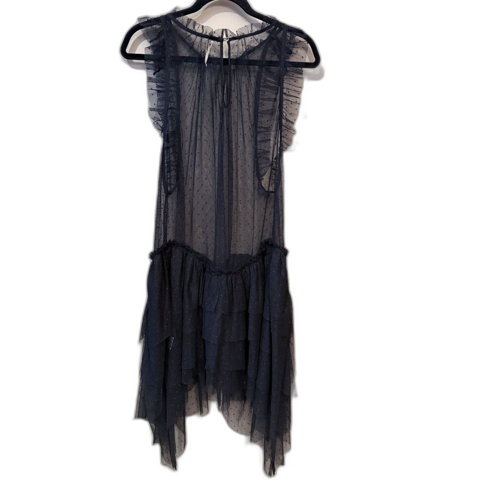 Free People Black Sheer Mesh Ruffle Midi Dress Whimsigoth Fairycore Gothic - Picture 4 of 10